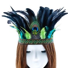 100% Handmade Indian Feather Carnival Headband. *Nwt* Light Weight 1920s/30s Style Feather Headpiece Perfect For Carnival, Halloween, And Cosplay Peacock Color Approx Size: 15.7 X 11.8in / 40 X 30cm Head Circumference: 54cm-60cm No Trades Bundle & Save Halloween Costume Hats, Old Halloween Costumes, Crown Headdress, Bohemian Hair Accessories, Peacock Costume, Feather Crown, Indian Feathers, Feather Headpiece, Feather Fascinator