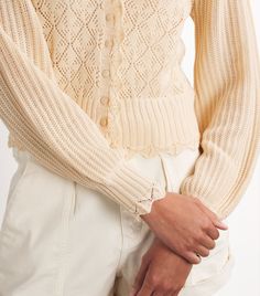 Find PAIGE Cotton Tatiana Cardigan on Editorialist. PAIGE's impeccable standard for quality doesn't stop with its jeans, extending to every staple across its range. The Tatiana cardigan is a perfect example, crafted from pure cotton with intricate crochet detailing and signed off with delicate scallop detailing. Classic Cream Cardigan With Pointelle Knit, Intricate Crochet, Cotton Cardigan, White Cardigan, Crochet Details, Field Jacket, Short Coat, White Sweaters, Black Cardigan