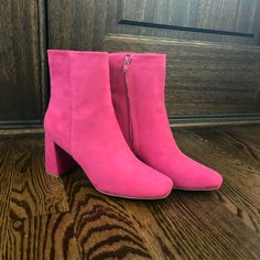 Super Cute, Hot Pink Boots With 3 Inch Heel. Never Before Worn Pink High Ankle Heeled Boots For Spring, Pink Block Heel Boots For Spring, Pink Block Heeled Boots For Spring, Pink Block Heel Boots For Fall, Pink Square Toe Boots For Fall, Pink Heeled Boots With Medium Width For Fall, Pink Medium Width Heeled Boots For Fall, Hot Pink Boots, Pink Boots