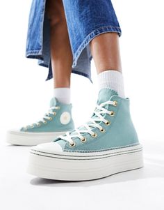 Converse Chuck Taylor All Star Modern Lift sneakers with crafted stitching in sage green | ASOS Tall Sneakers, Nike Air Max Jordan, Chuck Taylor All Star Lift, Leopard Print Sneakers, Converse New, New Converse, Winter Party Dress, Casual Clothes, Converse Chuck Taylor All Star