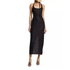 Wrap Around The Neck Is Cute Harder Linen For Structure Pretty Fits, Midi Dress Black, Halter Midi Dress, Reformation Dresses, Black Midi Dress, Wrap Around, Dress Black, Smocking, Midi Dress