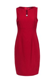 Current Boutique-Elie Tahari - Red Sleeveless Sheath Dress Sz 6 Elegant Lined Sleeveless Dress For Work, Chic Red Sleeveless Dress For Work, Red Knee-length Sleeveless Dress For Work, Red Sleeveless Knee-length Dress For Work, Minimalistic Jewelry, French Girl Chic, Chic Shop, Elie Tahari, Buy Shoes Online