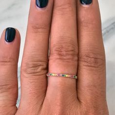 Rainbow Gemstone Full  Micro Pavé 14K Solid Gold Stack Eternity Band Ring (Real Colored Gemstone Sta Promise Rings For Guys, Dainty Band, Rainbow Sapphires, Gold Rings Simple, Black Wedding Rings, Dainty Gold Rings, Rainbow Gemstones, Sapphire Band, Gold Cocktail Ring