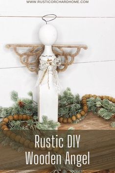 rustic diy wooden angel decoration with pine cones