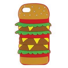 a cell phone case with a hamburger on it's back and green, yellow, and red toppings