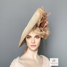 Kentucky derby hat, Rose Gold  derby hat, Beige Saucer hat, disc floral royal ascot hat for woman, straw fascinator, Beige wedding hat, ascot hat, mother of bride, luncheon hat, tea party hat, Melbourne cup hat This NATURAL, BEIGE, GOLD  sinamay saucer hat is hand blocked  using traditional techniques and is embellished  with a stunning silk flower. It is a perfect hat for weddings, Royal Ascot horse races, cocktails, derby... It is mounted on a headband. If you want, you can choose the side of the head were you like to wear the fascinator, just convo me. Any color of the fascinator can be changed to order.  Follow this link for more beautiful choices from 'Sophie Young Hats' https://www.etsy.com/shop/sophieyounghats**UK ORDERS OVER 150€ WILL PAY THE VAT TAXES AT CUSTOMS** Chic Beige Straw Hat For Garden Party, Formal High Crown Fascinator For Kentucky Derby, Luxury Wide Brim Hat For Kentucky Derby, Royal Ascot Evening Top Hat, Elegant Gold Top Hat For Royal Ascot, Gold Brimmed Straw Hat For Kentucky Derby, Gold Wide-brim Straw Hat For Kentucky Derby, Gold Wide Brim Straw Hat For Kentucky Derby, Structured Crown Top Hat For Royal Ascot Races