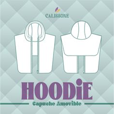 the hoodie sewing pattern is shown in purple and white, with text that reads hoodie