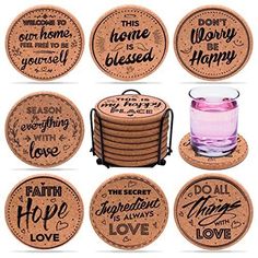 six coasters with different sayings on them