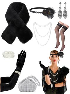 PRICES MAY VARY. Complete Cosplay Costume Set: step back in time and recreate the iconic look of the 1920s flapper with our complete set; This set includes what you need to achieve the elegant and glamorous style of the era; With 1 pair of gloves, 1 pair of fishnet stockings, 1 piece of faux fur shawl, 1 piece of evening purse, 1 piece of necklace, bracelet and earrings, 1 piece of flapper headpiece, which covers accessories needed for your Halloween costume; No need to spend hours searching for 20s Jewelry, 1920s Flapper Costume, Flapper Outfit, 1920s Accessories, Flapper Accessories, 1920s Headband, Flapper Headpiece, Gatsby Costume, 1920s Women