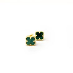 Handcrafted 18k gold over sterling silver clover earrings in turquoise enamel. Wear these pretty dainty studs alone or stacked with other earrings for a bit of turquoise bling. Earrings measure 10mm Made with love in Los Angeles Complimentary gift wrapping provided All sales final. Hypoallergenic Gold Plated Green Jewelry, Hypoallergenic Green Gold-plated Jewelry, Fine Jewelry With Green Flower-shaped Gemstones, Fine Jewelry In Flower Shape And Green Color, Fine Jewelry In Green With Flower Shape, Green Flower-shaped Fine Jewelry, Fine Green Jewelry In Flower Shape, Hypoallergenic 14k Gold Green Jewelry, Hypoallergenic Green 14k Gold Jewelry