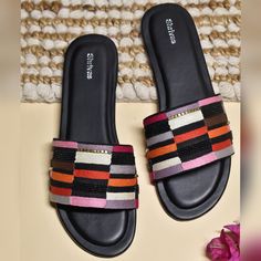 Inspired by the Maasai art of the African tribe, these slider have been Handmade from scratch with a beautiful mix of beads and threads.  The insole is made of soft pillow cushion to give you unparalleled comfort. All material used is in sync with our 'No animal cruelty ' motto and is vegan. Summer Festive Slip-on Flats, Festive Summer Slip-on Flats, Multicolor Party Flats, Festive Multicolor Flat Sandals, Traditional Slip-on Flats For Beach, Summer Festive Open Toe Flats, Festive Open Toe Flats For Summer, Festive Summer Open Toe Flats, Maasai Art