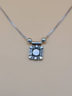 925 Silver Hand Crafted Geometric Square and and Silver Ball Pendant Necklace Item w#347 Clean and in good condition 18 inch chain Silver Necklace With Box Chain And Round Beads, Ball Pendant Necklace, Silver Bead Necklace, Ball Pendant, Gemstone Necklace Pendant, Silver Bead, Blue Zircon, Bethlehem, Necklace Vintage