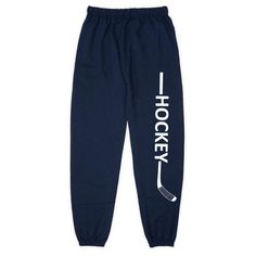 These unisex fleece sweatpants are perfect for hockey players. Made with a soft and warm fleece material, they will keep any player comfortable during any activity. They feature a drawstring elastic waistband, side pockets, and no-pill, performance material. These sweatpants are great to throw on after a game or practice! Cotton Cargo Pants For Sports, Sporty Cotton Pants For Sports Season, Sporty Cotton Sports Pants, Sporty Cotton Pants For Sports, Sporty Letter Print Sweatpants For Jogging, Sporty Cotton Joggers For Sports Events, Sports Cotton Bottoms With Letter Print, Sporty Fleece Joggers With Letter Print, Cotton Sports Bottoms With Letter Print