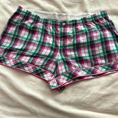 Nwt Brand: Victoria’s Secret Size: Large Color: Pink, White And Green Shorts Red Pajama Pants, Vs Pajamas, Victoria Secret Pajamas, Red Pajamas, Metallic Shorts, Pink Pajamas, Floral Pajamas, Plaid Pajamas, Short Pj Set