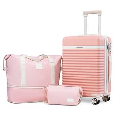 3 Pieces Set includes: 1 x 20 inch carry on luggage 1 x Weekender travel bag 1 x Toiletry bag 5 Pieces Set includes 1 x 20 inch carry on luggage 1 x 24 inch checked suitcase 1 x 28 inch large luggage 1 x Weekender travel bag 1 x Toiletry bag The uniform color matching and stylish design provide more fun for your travels. 20% Expandable Capacity: The extension layer of luggage provides 20% extra capacity to maximise your packaging capacity, only for 20'' and 24 '' luggage. And the travel bag will Hard Sided Luggage, Spinner Wheel, 3 Piece Luggage Set, Large Luggage, Best Luggage, Weekend Travel Bags, Luggage Organization, Suitcase Set, Family Set