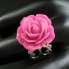 HOLIDAY SALE Hot Pink Rose Ring. Pink Flower Ring. Filigree Adjustable Ring. Flower Jewelry. Handmad Adjustable Pink Flower Shaped Rings, Adjustable Pink Resin Rings, Pink Flower Ring With Rose Design, Pink Rose Design Ring For Gift, Pink Rose Design Flower Ring, Pink Flower Ring, White Flower Earring, Resin Rose, Hot Pink Roses