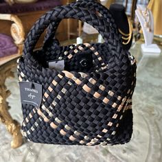 Basket Weave Metallic Black & Gold Bag Included A Cross Body Straps With Zip Wallet Casual Black Shoulder Bag With Intrecciato Weave, Designer Black Woven Bag, Body Straps, Gold Bag, Zip Wallet, A Cross, Basket Weave, Black Metallic, Metallic Gold