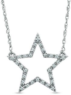 Zales 1/8 CT. T.W. Diamond Star Necklace in Sterling Silver Silver Star-shaped Diamond Necklace With Accents, Diamond White Star-shaped Diamond Necklace, Diamond White Star-shaped Necklace With Single Cut Diamonds, Star-shaped Diamond Necklace With Diamond Accents, Diamond White Star-shaped Necklace With Diamond Accents, Diamond White Star Necklace With Single Cut Diamonds, Diamond White Star Necklace With Diamond Accents, Sterling Silver Star-shaped Diamond Necklace, Sterling Silver Star Diamond Necklace With Accents