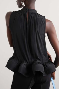 LANVIN Pleated shell blouse | NET-A-PORTER Elegant Sleeveless Summer Blouse, Chic Sleeveless Blouse, Chic Ruffled Tops For Evening, Chic Evening Tops With Ruffles, Elegant Ruffled Top For Evening, Elegant Sleeveless Blouse, Elegant Fitted Sleeveless Top, Sleeveless Peplum Top For Evening, Chic Sleeveless Blouse For Evening