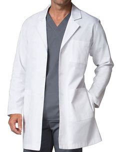 Maevn 7551 Unisex Notched Collar 35.5 Inches Lab Coat for $24.99 | PulseUniform Lab Coats For Men, Greys Anatomy Men, Men's Lab Coat, Rose Headpiece, White Lab Coat, Fit Scrubs, Greys Anatomy Scrubs, Lab Coats, White Lab