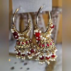 Beautiful Wine Color Indian Style Jhumka Earrings. Festival Party Jhumkas, Elegant Dangle Jhumkas For Festivals, Elegant Red Jhumkas For Festive Occasions, Elegant Hoop Earrings With Tilla Details, Festival Chandbalis Dangle Earrings, Red Drop Chandbalis, Fusion Style Bridal Earrings For Festivals, Fusion Style Bridal Earrings For Festivals And Parties, Fusion Style Bridal Earrings For Parties And Festivals