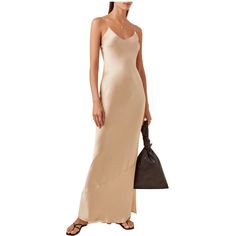 Excellent Condition Size Small Beige Fitted Satin Maxi Dress, Fitted Beige Satin Maxi Dress, Beige Silk Maxi Dress, Elegant Beige Bias Cut Dress, Beige Gown For Evening Dress, Beige Maxi Length Summer Gown, Chic Champagne Maxi Dress, Chic Beige Floor-length Evening Dress, Elegant Beige Maxi Slip Dress