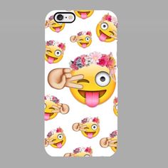 an emo smiley face phone case with flowers on the head and eyes in different expressions