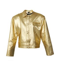 Golden short jacket with different sleeves and pockets. The blazer- shaped jacket has wide padded shoulders.• Material – golden faux leather • Lining – silk substituteMeasurements:XS - Bust(cm):80-82; Waist(cm):63-64; Hips(cm):87-89.S - Bust(cm):83-84; Waist(cm):65-66; Hips(cm):90-92.M - Bust(cm):88-90; Waist(cm):68-70; Hips(cm):94-96.L - Bust(cm):92-94; Waist(cm):74-76; Hips(cm):98-100.XL - Bust(cm):96-98; Waist(cm):78-80; Hips(cm):102-104.Those who are between sizes should order the larger siz Luxury Gold Blazer For Spring, Gold Luxury Blazer For Spring, Luxury Gold Outerwear For Spring, Luxury Metallic Outerwear, Luxury Metallic Outerwear For Fall, Designer Gold Outerwear For Fall, Chic Metallic Outerwear For Work, Different Sleeves, Stacked Jewelry