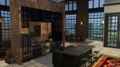 Sims Modern Interior, Industrial Sims 4 House, Sims Modern Living Room, Sims 4 Loft House Layout, Sims House Interior, Sims 4 Penthouse Ideas, Sims 4 Penthouse, Penthouse Layout