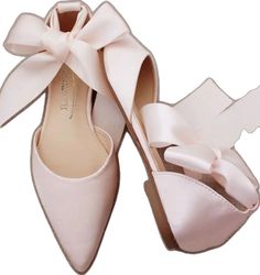 Elegant Slip-on Wedding Shoes For Spring, Wedding Ballet Flats With Bow And Closed Toe, Spring Wedding Shoes With Bow, Spring Wedding Ballet Flats With Bow, Spring Wedding Shoes With Bow And Pointed Toe, Elegant Bridesmaid Pointed Toe Flats, Spring Wedding Pointed Toe Flats, Pink Flats With Bow And Round Toe, Elegant Wedding Flats With Bow