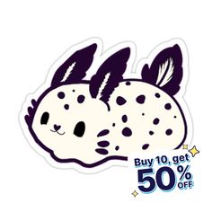 a sticker with an image of a rabbit on it's back and the words buy