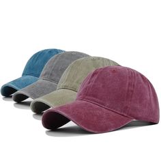 three hats in different colors on a white background