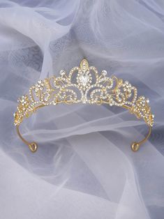 Free Returns ✓ Free Shipping✓. Rhinestone Decor Crown Design Golden Glitter Elegant Bridal Headband Royal Tiaras- Bridal Headwear at SHEIN. Gold Tiara Quinceanera, Wedding Tiara Gold, Wedding Crown Gold, Gold Crown Quinceanera, Quince Crowns Gold, Quinceanera Crowns Gold, Crowns For Quinceanera, Gold Tiara Wedding, Gold Crown Wedding