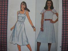 two women's dresses, one with short sleeves and the other with square necklines