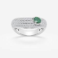 5.2 mm Round Cut Created Emerald and 1 ctw Round Lab Grown Diamond Crescent Shape Pave Fashion Ring Platinum Crescent Shape, Diamond Chain, Platinum Ring, Fashion Ring, 14k White Gold Ring, White Gold Rings, Chain Bracelet, Crescent, Lab Grown