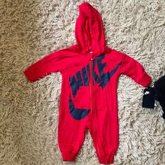 Nwt Footless Zip Up Onesie. Size 6 Months Nike Casual Long Sleeve Onesie, Red Cotton Jumpsuit For Playtime, Red Cotton Onesie For Playwear, Nike Casual Onesie For Playtime, Casual Nike Onesie For Playtime, Red Long Sleeve Onesie For Playwear, Red Long Sleeve Onesie For Play, Nike Baby, Baby Jumpsuit