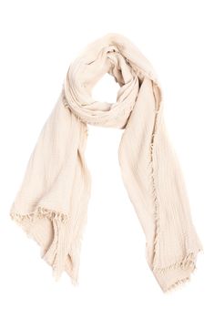 Love to layer this all-cotton gauze scarf trimmed with fluttery eyelash trim. 71" x 39" 100% cotton
 Dry clean Imported Summer Beige Cotton Scarf, Eyelash Scarf, Velvet Cape, Artisanal Design, Velvet Kimono, Cashmere Wrap, Scarf Sale, Indian Embroidery, Fashion Marketing