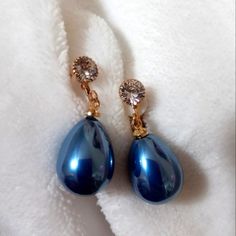 Clip-On Earrings No Piercing Needed Blue Drop Clip-on Earrings For Evening, Blue Clip-on Earrings For Evening, Earrings No Piercing, Juicy Couture Earrings, Pageant Earrings, 14k Gold Hoop Earrings, Steampunk Earrings, Prom Earrings, Faux Pearl Earrings