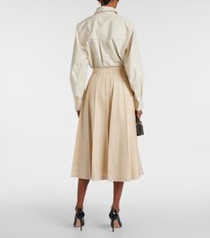 Fumiko wool, linen and silk midi skirt | Loro Piana Chic Flowy Wool Skirt, Silk Midi Skirt For Fall, Silk Workwear Skirt For Fall, Silk Skirt For Workwear In Fall, Silk Midi Skirt Bottoms For Fall, Fall Silk Midi Skirt, Fall Silk Skirt For Work, Silk Pleated Skirt For Workwear In Spring, Spring Workwear Silk Skirt