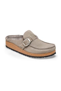 The perfect shoe for any season, these Birkenstock Buckley Corduroy Suede Mules for Women in Stone Goin are ones you will never get tired of. Moccasin style, custom fit, and fun corduroy accent on the upper are some of the features that make up this fashion staple footwear. Get yours for everyday comfort and fashion! Features: Birkenstock Style: 1025242 Color: Stone Goin Women's slip-on shoes Moccasin-style mule Soft suede upper and footbed lining Corduroy accent on upper Cork footbed EVA outsole Deep heel cup Footbed conforms to the shape of your foot Birkenstock branded logo on footbed Narrow European sizing Imported Wondering about the size conversion between women’s, men’s and youth Birkenstocks? Check out our Birkenstock Size Conversion Chart Want some more information about the must Birkenstock Buckley, Clogs For Women, Birkenstock Style, Moccasins Style, Women's Slip On Shoes, Suede Mules, Birkenstock Boston, Conversion Chart, Leather Clogs