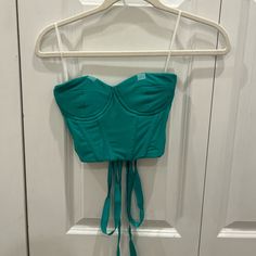 Brand New. Had To Tape It Up So You Could See Fitted Crop Top Tube Top With Straps, Fitted Tube Top With Straps, Fitted Green Cropped Tube Top, Fitted Green Tube Top With Built-in Bra, Green Fitted Cropped Tube Top, Bandeau Strap Crop Top For Party, Spring Party Tube Top With Straps, Party Bandeau Crop Top With Straps, Bandeau Crop Top With Straps For Party