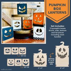 WallCutz  Pumpkin Box Lanterns / WOOD KIT Wood Kit Candy Lights, Fall Stencils, Cute Lantern, Letters Flowers, Fall Crafting, Battery Operated Tea Lights, Christmas Stencils, Lantern Set, Fall Inspiration