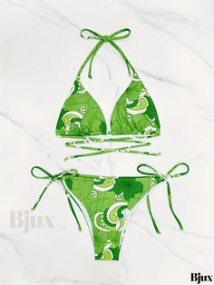 Bjux - Womens Leaf Print 3-Piece Swimsuit Set: Criss Cross Bikini, Drawstring Cut Out Long Sleeve Cover Up, and Tie Back Halter Tie Side Bottoms - Includes Stylish Swimwear and Clothing Festival Green Printed Swimwear, Green Tropical Beach Sets, Tropical Green Beach Sets, Green Halter Neck Swimwear For Festivals, Trendy Green Adjustable Swimwear, Fitted Halter Neck Beach Set, Green Fitted Sets For Vacation, Fitted Beach Sets With Triangle Top, Adjustable Green Swimwear For Spring