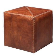 Buff Brown Leather Square Ottoman - Small Ottomans LOOMLAN By Jamie Young Brown Leather Ottoman, Dressing Unit, Modern Lodge, Small Ottoman, Hidden Colors, Temple Jar, Square Pouf, Jamie Young, Square Ottoman