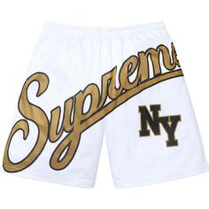 Supreme Big Script Mesh Shorts 'White Black Gold' SUP-SS24-236 White Sports Bottoms With Letter Print, White Athletic Shorts With Letter Print For Summer, Sports Bottoms With White Letter Print, White Letter Print Sports Shorts, White Bottoms With Letter Print For Streetwear, White Letter Print Bottoms For Streetwear, White Athletic Shorts With Letter Print, White Letter Print Athletic Shorts For Streetwear, White Athleisure Shorts With Letter Print