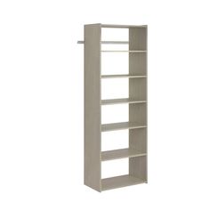 a tall bookcase with four shelves on each side