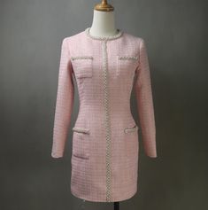 Looking for a chic and elegant dress that combines timeless style with modern sophistication? Our Custom Pink Tweed Dress with Pearls Trim is the perfect choice! Whether you need a classy office outfit, a stylish look for a graduation, or an outfit to make you feel special at any formal event or birthday party, this dress is designed with versatility and elegance in mind. ✨ Key Features: Custom-Made: Tailored to your specific measurements for the perfect fit, including plus-size options. Luxurio Elegant Spring Tweed Dress, Luxury Tweed Dress For Party, Elegant Fitted Mini-length Tweed Dress, Elegant Fitted Mini Tweed Dress, Luxury Fitted Tweed Dress For Spring, Luxury Tweed Party Dress For Fall, Elegant Fitted Tweed Dress For Wedding, Elegant Tweed Dress For Spring Office Wear, Fitted Pink Tweed Dress For Party