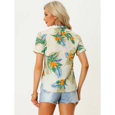 A great shirt to be paired with shorts or jeans. Enjoy the summer with the help of the Hawaiian leaf-printed shirt. Lend a touch of charm to your new season wardrobe with this shirt. Whether on carnivals, festivals, vacations, on the beach, or even at a theme party, you will certainly receive many compliments. Suitable for wearing to the beach. Tropical Summer Tops With Button Closure, Summer Tropical Tops With Button Closure, Casual Leaf Print Tops For Summer, Vacation Tropical Print Button-up Blouse, Casual Floral Print Hawaiian Shirt For Day Out, Casual Floral Hawaiian Shirt For Day Out, Vacation Button-up Blouse With Tropical Print, Casual Hawaiian Shirt With Floral Print, Short Sleeve Leaf Print Tops For Beach