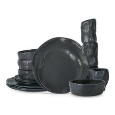 black dinnerware set on white background