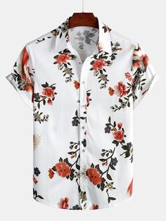 Men's Casual Floral Print Short Sleeve Shirt – Atlanl Casual Cardigans, Hawaiian Style, Floral Print Shorts, Floral Shirt, Summer Shirts, Button Up Shirt, Urban Fashion, Types Of Shirts, Men Short Sleeve